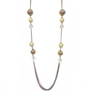 Vintage Elegant Gold Tone Faux Pearl Filgree Beaded Necklace